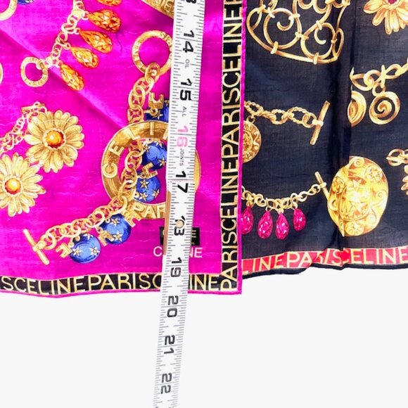 2 New Large Celine Paris Handker/Mini Scarf 20"Cotton Pink Black Gold Chain(51 - Picture 14 of 16